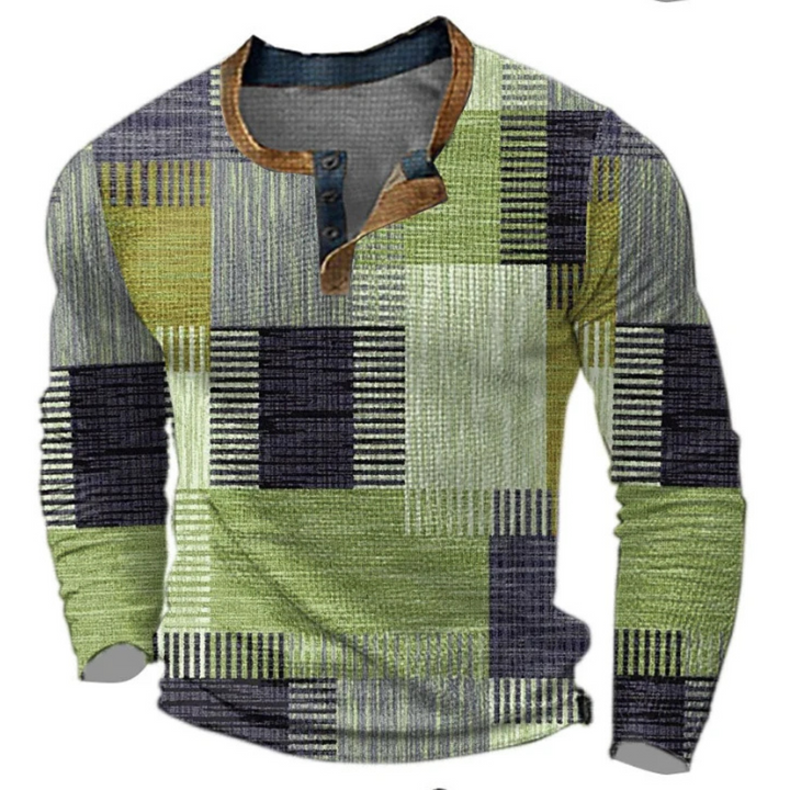 Men's geometric waffle henley sweater with long sleeves