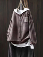 Women's textured hooded knit cardigan with button front and patch pocket