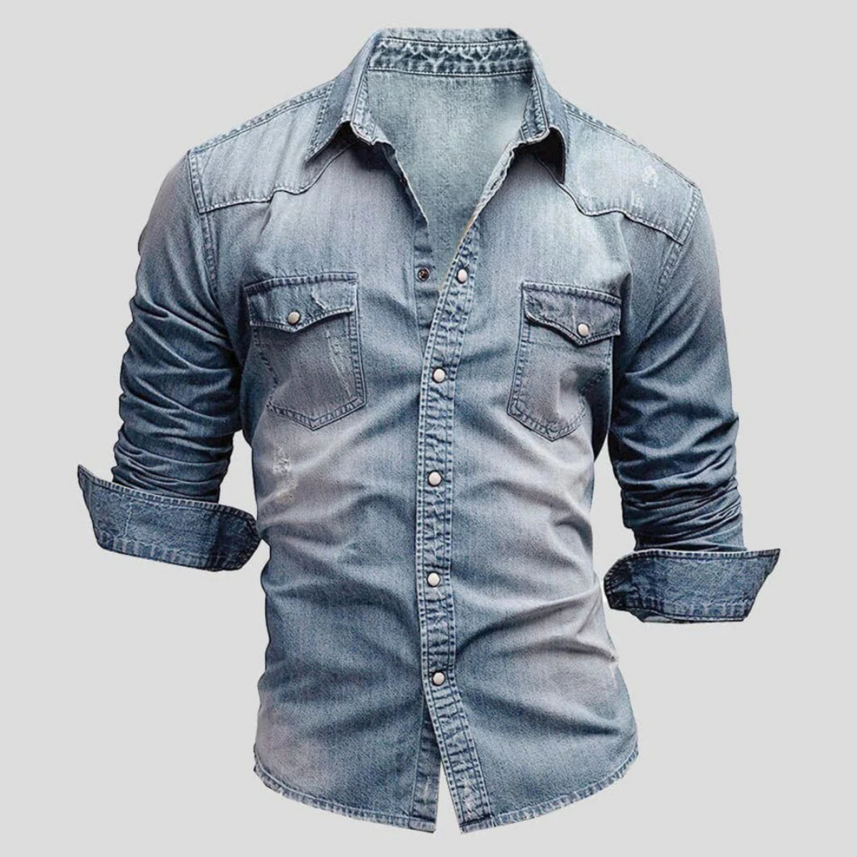 Men's long sleeve shirt with spread collar, button front and two chest pockets