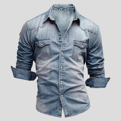 Men's long sleeve shirt with spread collar, button front and two chest pockets