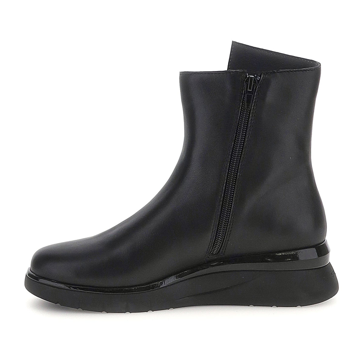 Black ankle boots with twin side zippers and platform soles