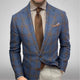 Men's notch lapel plaid blazer with single-button front and tailored fit