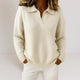 Women's collared knit sweater with button placket and long sleeves