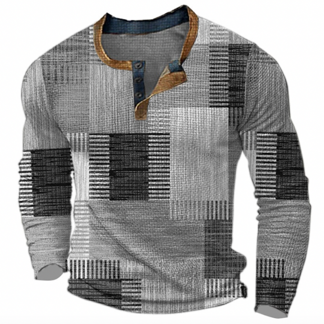Men's geometric waffle henley sweater with long sleeves