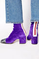 Women's purple ankle boots with zebra print toe and block heel
