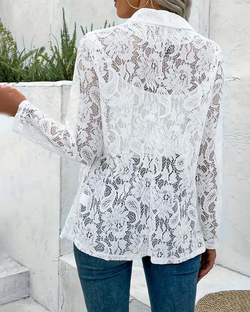 Women's open-front lace blazer with long sleeves