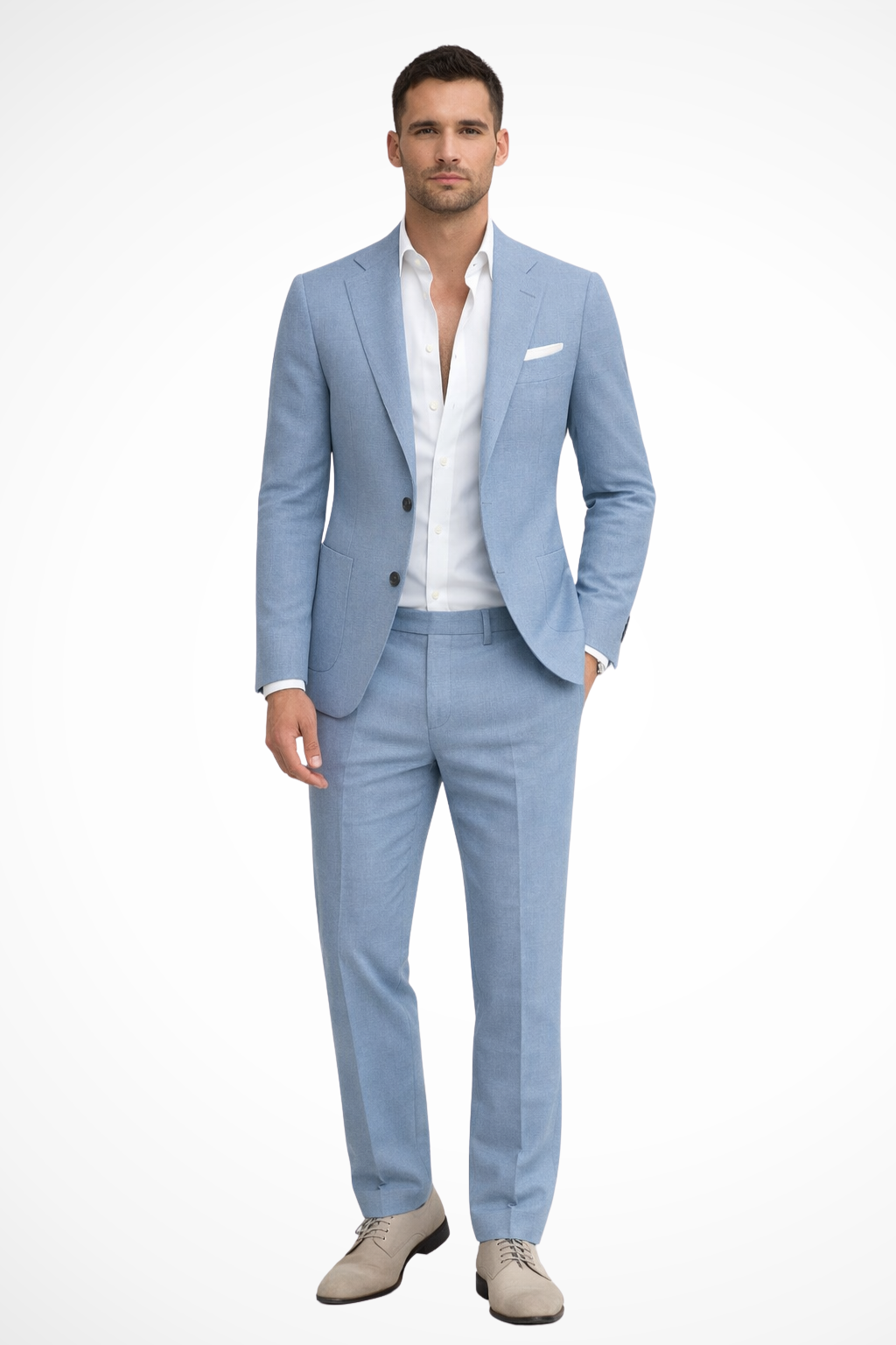 Men's two-piece suit with notch lapel blazer and matching trousers