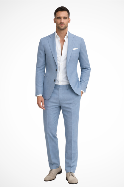 Men's two-piece suit with notch lapel blazer and matching trousers