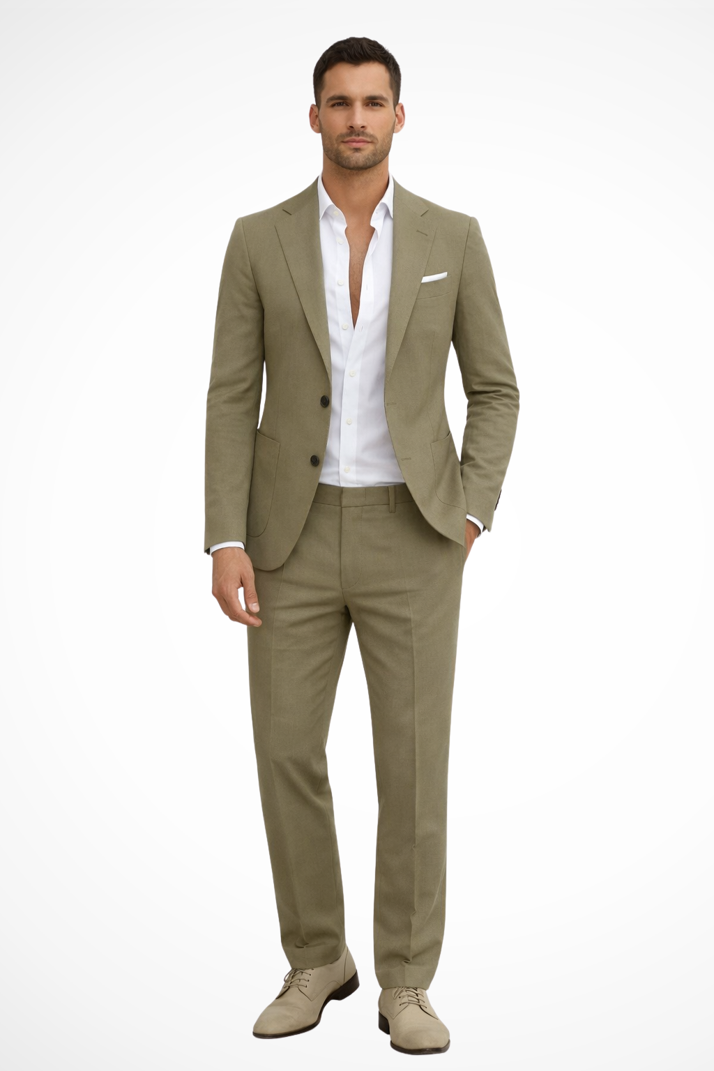 Men's two-piece suit with notch lapel blazer and matching trousers
