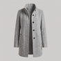 Women's longline trench coat with stand collar, button front and patch pockets