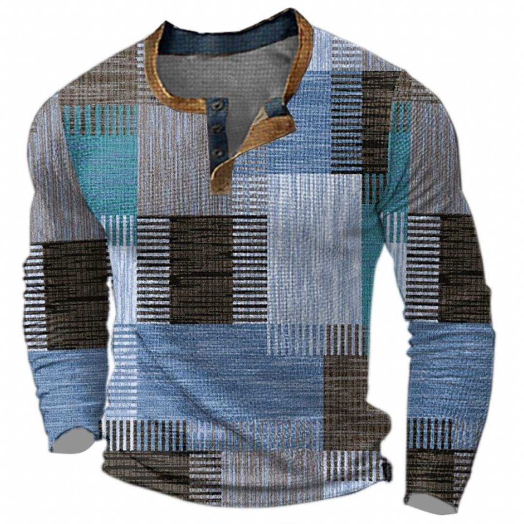 Men's geometric waffle henley sweater with long sleeves