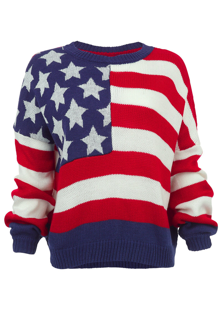Women's red white and navy stars and stripes crewneck sweater