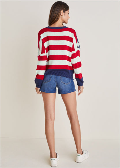 Women's red white and navy stars and stripes crewneck sweater