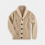 Men's ribbed cardigan with shawl collar, buttons and front pockets