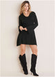 Women's black V-neck sweater mini dress with bell sleeves