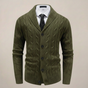 Men's cable knit shawl collar cardigan with button front