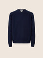 Men's navy crew neck sweater with long sleeves and ribbed trims