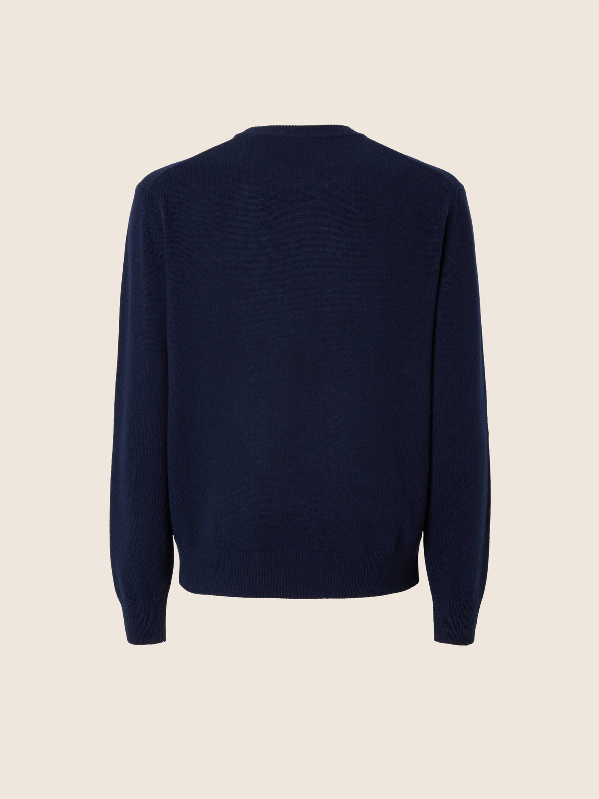 Men's navy crew neck sweater with long sleeves and ribbed trims