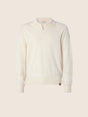 Men's cream long-sleeve polo sweater with folded collar and ribbed cuffs