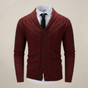 Men's cable knit shawl collar cardigan with button front