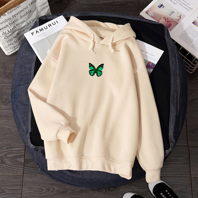 Women's hooded sweatshirt with butterfly chest print