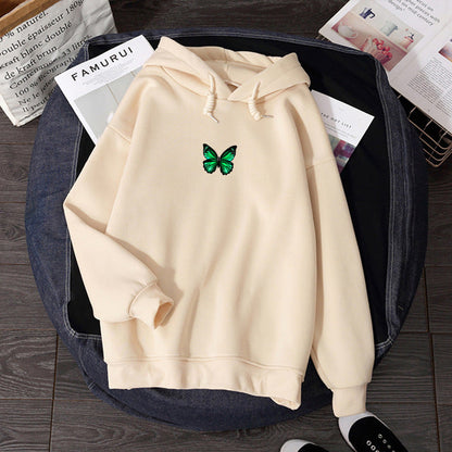 Women's hooded sweatshirt with butterfly chest print