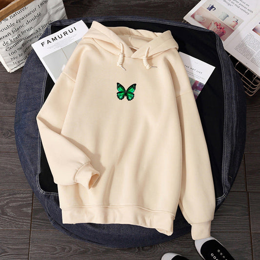 Women's hooded sweatshirt with butterfly chest print