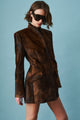 Women's brown fitted blazer with stand collar and flap pockets