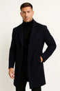 Men's long trench coat with notched lapels, button front and side pockets