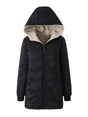 Women's long hooded quilted jacket with fleece-look lining and zip front
