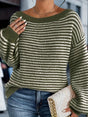 Women's striped knit jumper with crew neckline and long sleeves