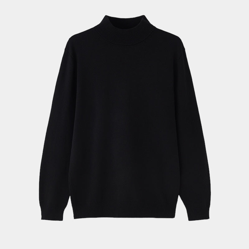 Men's plain mock neck sweater with long sleeves and ribbed trims