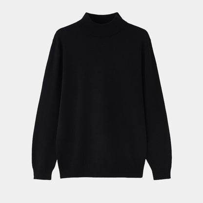 Men's plain mock neck sweater with long sleeves and ribbed trims