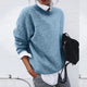 Women's crew neck knit sweater with long sleeves and ribbed trims