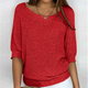 Women's textured knit sweater with wide round neck and three-quarter sleeves