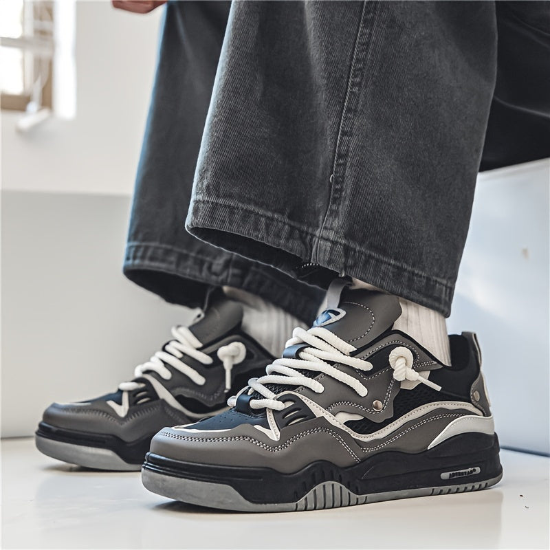 Men's geometric lace-up sneakers with chunky soles and contrasting panel details
