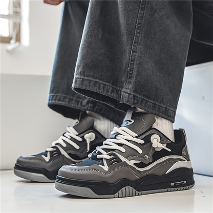 Men's geometric lace-up sneakers with chunky soles and contrasting panel details