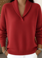 Women's ribbed V-neck knit jumper with long sleeves and relaxed fit