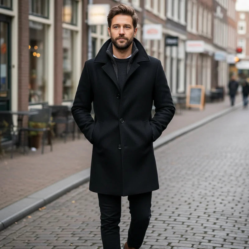 Men's two-layer high-collar coat with pockets