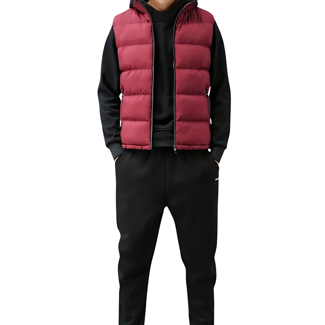 Men's quilted puffer vest with stand collar and zip pockets
