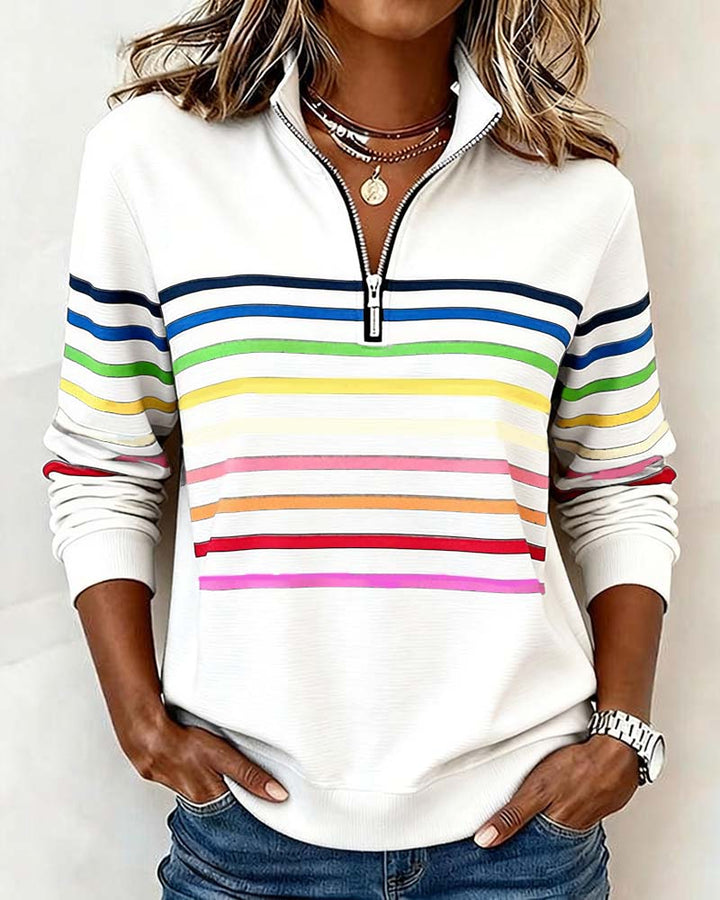 Women's multicolour striped half-zip sweatshirt with mock neckline
