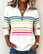 Women's multicolour striped half-zip sweatshirt with mock neckline
