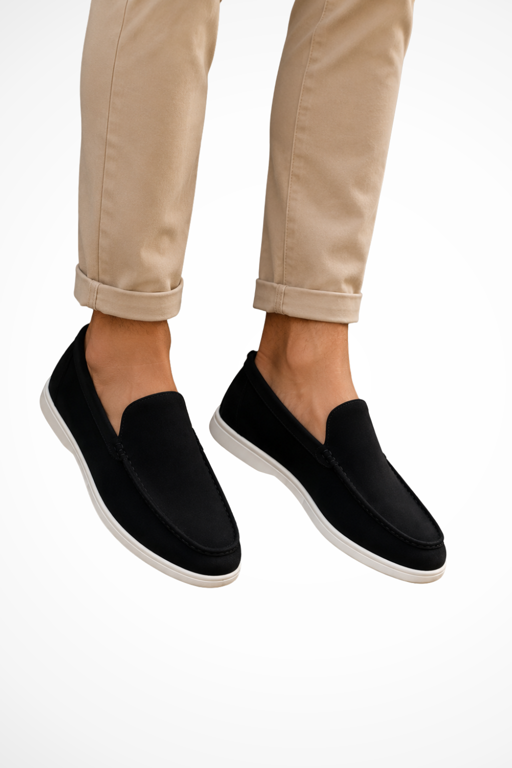 Men's slip-on loafers with moc toe stitching and low profile soles