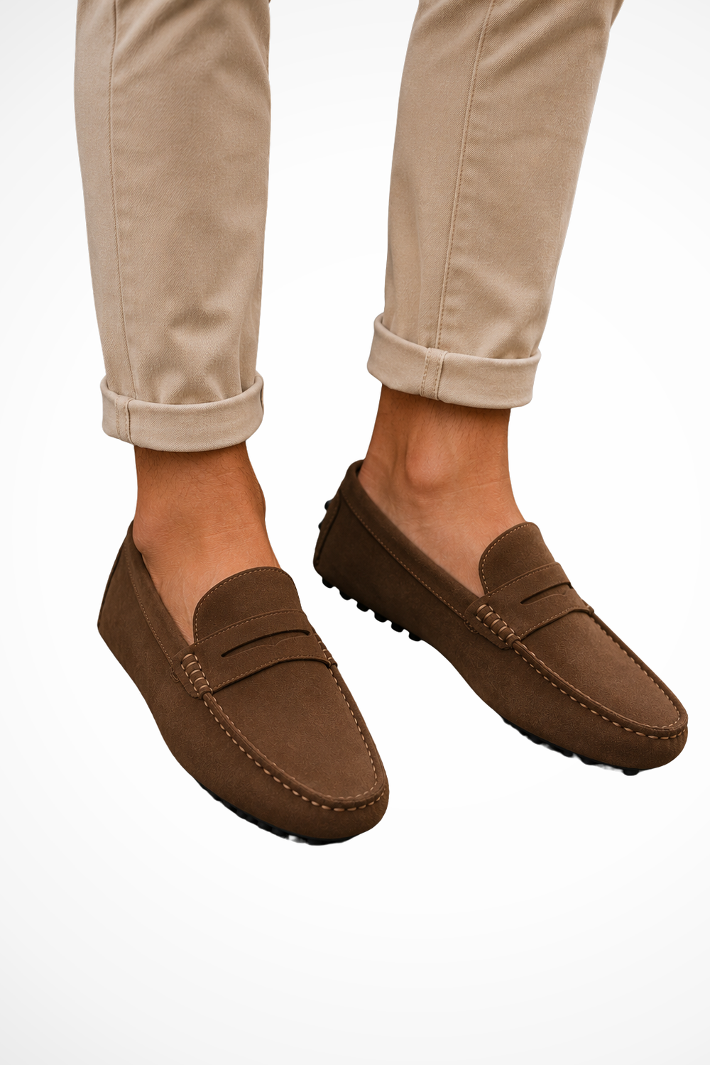 Men's suede-style loafers with penny strap and lug sole