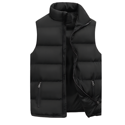 Men's quilted puffer vest with stand collar and zip pockets