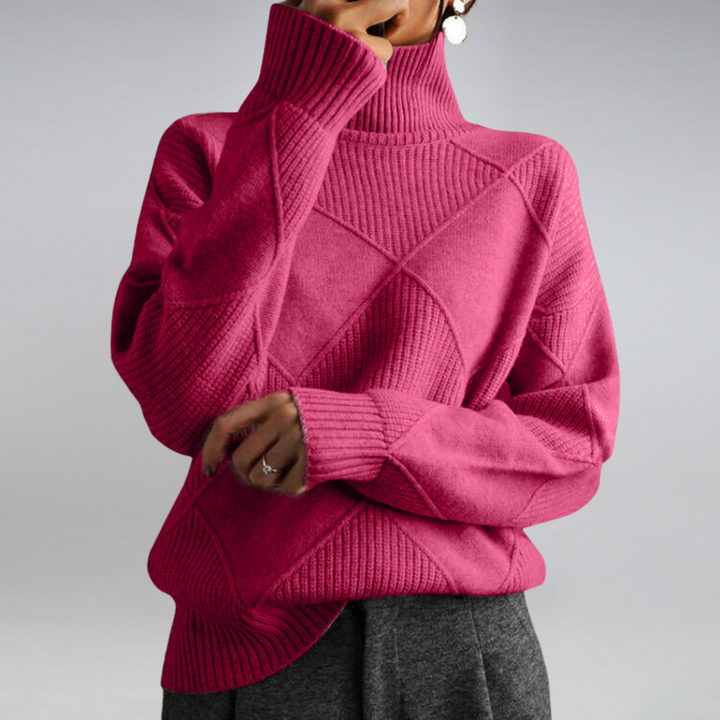 Women's geometric diamond turtleneck sweater with long sleeves