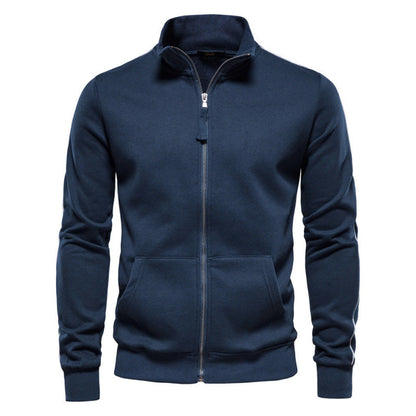 Men's high-neck zip sweatshirt with long sleeves and front pouch pockets