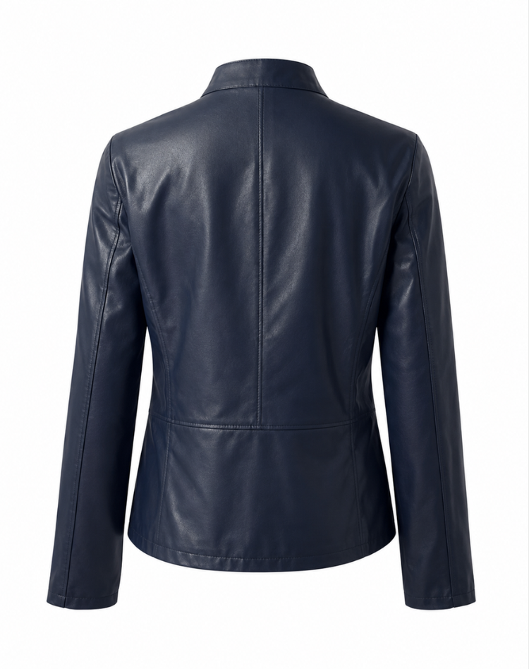 Women's fitted jacket with stand collar and front zip fastening