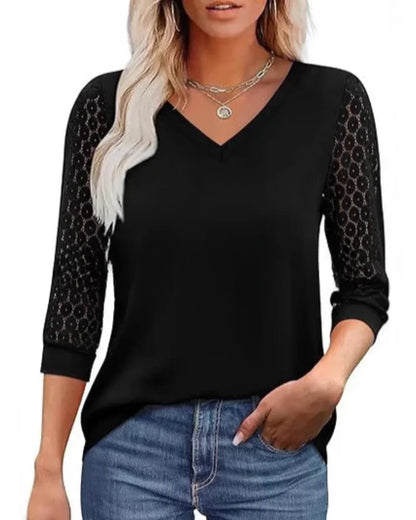 Linnea - Lace Sleeve V-Neck Blouse