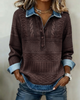 Women's textured collared sweatshirt with half button placket and long sleeves